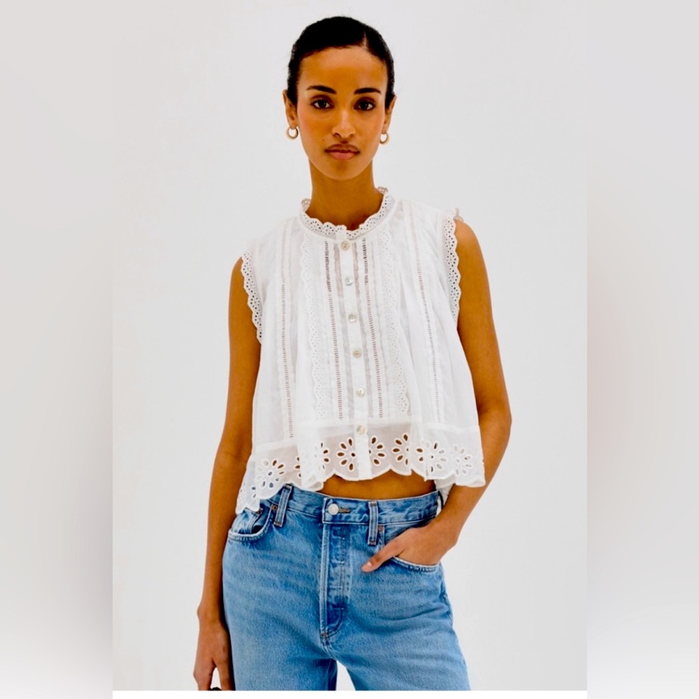 FARM Rio Sleeveless Eyelet Blouse size Large NWT